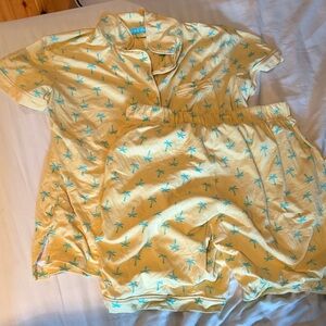 Muk Luks Yellow and Blue Palm Print Pajama Set